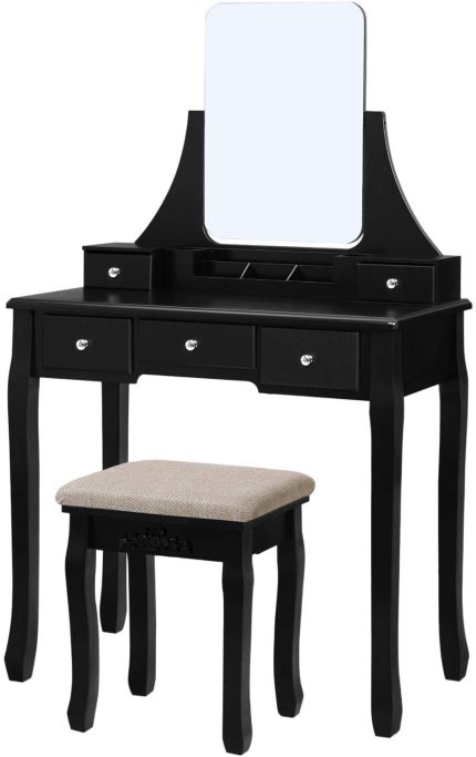 Enjoy fast, free nationwide shipping!  Owned by a husband and wife team of high-school music teachers, HawkinsWoodshop.com is your one stop shop for quality USA handmade industrial, modern, mid-century, and rustic furniture as well as imported furniture.  Get our Black Frameless Mirror Vanity Set with Cushioned Stool on sale now!