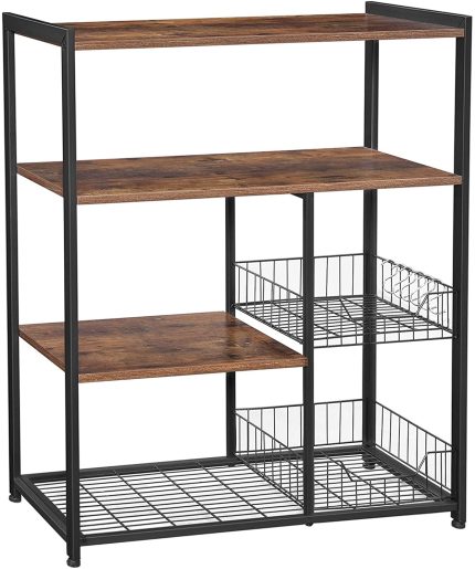 Enjoy fast, free nationwide shipping!  Owned by a husband and wife team of high-school music teachers, HawkinsWoodshop.com is your one stop shop for quality USA handmade industrial, modern, mid-century, and rustic furniture as well as imported furniture.  Get our Mesh Baskets Kitchen Shelf Baker Rack on sale now!