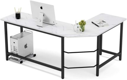 Enjoy fast, free nationwide shipping!  Owned by a husband and wife team of high-school music teachers, HawkinsWoodshop.com is your one stop shop for quality USA handmade industrial, modern, mid-century, and rustic furniture as well as imported furniture.  Get our Modern L-Shaped Computer Office Desk White Faux Marble w/ Black Metal Frame on sale now!