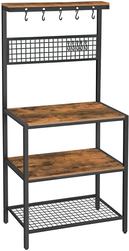 Enjoy fast, free nationwide shipping!  Owned by a husband and wife team of high-school music teachers, HawkinsWoodshop.com is your one stop shop for quality USA handmade industrial, modern, mid-century, and rustic furniture as well as imported furniture.  Get our Industrial Farmhouse Mesh Panel Kitchen Baker's Rack Stand Shelves on sale now!