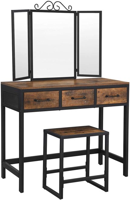 Enjoy fast, free nationwide shipping!  Owned by a husband and wife team of high-school music teachers, HawkinsWoodshop.com is your one stop shop for quality USA handmade industrial, modern, mid-century, and rustic furniture as well as imported furniture.  Get our Industrial Farmhouse Rustic Vanity Table & Bench Set on sale now!