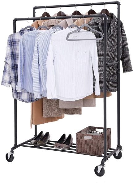 Enjoy fast, free nationwide shipping!  Owned by a husband and wife team of high-school music teachers, HawkinsWoodshop.com is your one stop shop for quality USA handmade industrial, modern, mid-century, and rustic furniture as well as imported furniture.  Get our Industrial Double Rail Pipe Clothes Rack on sale now!