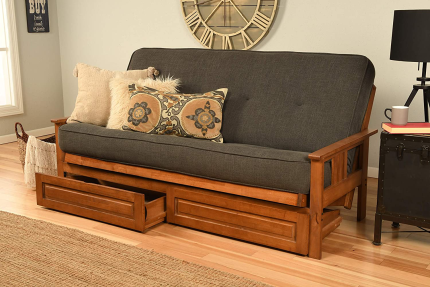 Enjoy fast, free nationwide shipping!  Owned by a husband and wife team of high-school music teachers, HawkinsWoodshop.com is your one stop shop for quality USA handmade industrial, modern, mid-century, and rustic furniture as well as imported furniture.  Get our Kodiak Furniture Monterey Futon Set with Storage Drawers, with Barbados Base and Linen Charcoal Mattress on sale now!
