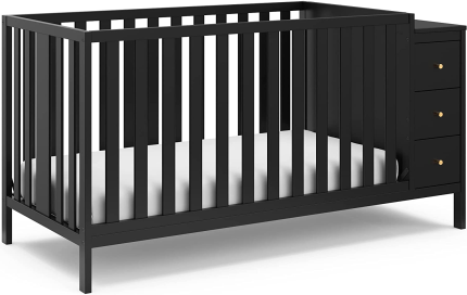 Storkcraft Malibu Convertible Crib with Drawers and Storage (Black) – Greenguard, Customizable Knobs, Converts from Baby Crib to Toddler Bed and Daybed