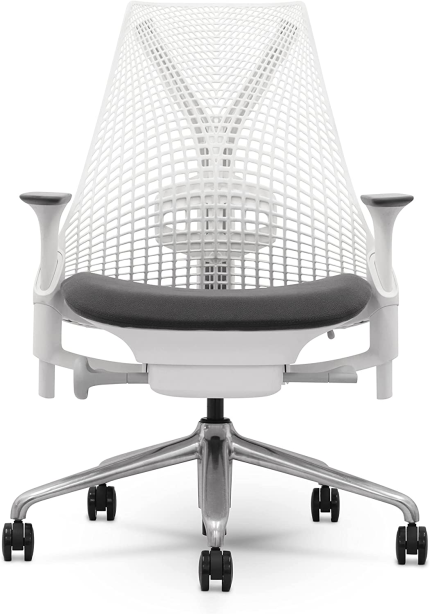 Herman Miller Sayl Chair White Fully Adjustable with Tilt Limiter/Seat Depth/Adjustable Arms/Chrome Base Renewed