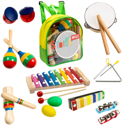 Stoie'S 19 Pcs Musical Instruments Set for Toddler and Preschool Kids Music Toy - Wooden Percussion Toys for Boys and Girls Includes Xylophone - Promotes Early Development and Educational Learning.