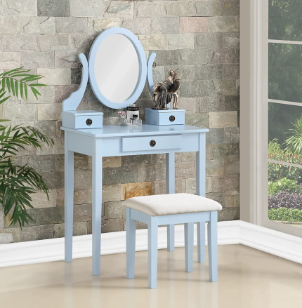 Enjoy fast, free nationwide shipping!  Owned by a husband and wife team of high-school music teachers, HawkinsWoodshop.com is your one stop shop for quality USA handmade industrial, modern, mid-century, and rustic furniture as well as imported furniture.  Get our Roundhill Furniture Moniya Wood Makeup Vanity Table and Stool Set, Blue on sale now!
