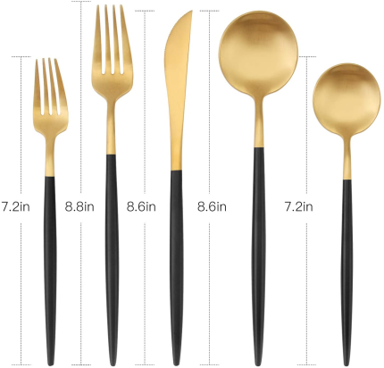 Matte Gold Silverware Set with Black Handle, Bysta 20-Piece Stainless Steel Flatware Set, Kitchen Utensil Set Service for 4, Tableware Cutlery Set for Home and Restaurant, Dishwasher Safe