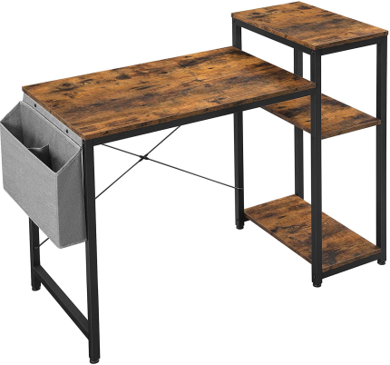 Small Computer Desk with Shelves, 43.3 Inches Study Writing Desk for Kids and Students, with Storage Bag, Industrial, Rustic Brown and Black ULWD087B01