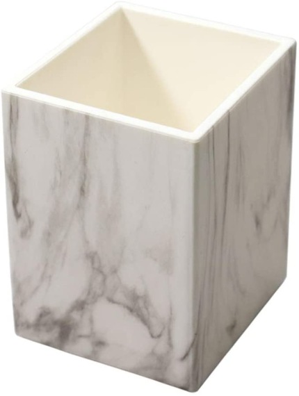 Multibey Marble Texture Pen Holder Pencil Cup Pot Makeup Toothbrush Vase Holder for Desk Office Pens Organizer White (Marble White, 3"X3"X4.3"Inch)