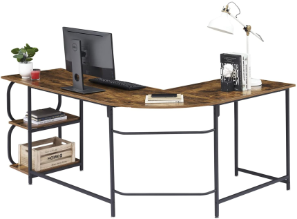 Enjoy fast, free nationwide shipping!  Owned by a husband and wife team of high-school music teachers, HawkinsWoodshop.com is your one stop shop for quality USA handmade industrial, modern, mid-century, and rustic furniture as well as imported furniture.  Get our Reversible L Shaped Desk with Shelves, round Corner Computer Desk Gaming Table Workstation for Home Office (Caramel) on sale now!
