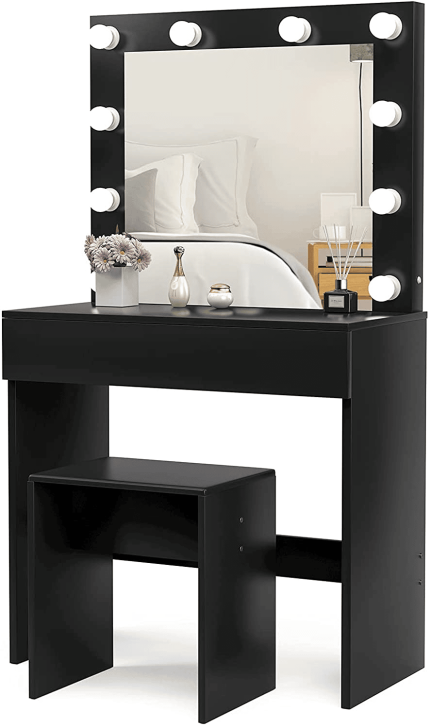 Enjoy fast, free nationwide shipping!  Owned by a husband and wife team of high-school music teachers, HawkinsWoodshop.com is your one stop shop for quality USA handmade industrial, modern, mid-century, and rustic furniture as well as imported furniture.  Get our Mecor LED Dressing Table Makeup Vanity Table W/10 LED Lights Mirror,Vanity Set with Stool&Drawer,Wood Dressing Table Bedroom Furniture Girls Women Gifts Black on sale now!