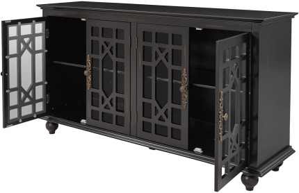 Knocbel Vintage 4-Door Console Table Buffet Sideboard Cupboard with Adjustable Shelves and Metal Handles, Entry Hallway Foyer Table Storage Cabinet, 60" W X 15.7" D X 33.8" H (Black)