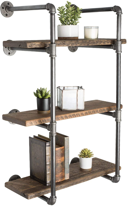 Enjoy fast, free nationwide shipping!  Owned by a husband and wife team of high-school music teachers, HawkinsWoodshop.com is your one stop shop for quality USA handmade industrial, modern, mid-century, and rustic furniture as well as imported furniture.  Get our Pipe Decor 3 Tier Industrial Shelves, Vintage Iron DIY Shelving Unit, Rustic Wall Mounted Hanging Bookshelf, Garage or Kitchen Storage, Heavy Duty Floating Black Metal Rack Sturdy 35 Inch, No Wood on sale now!