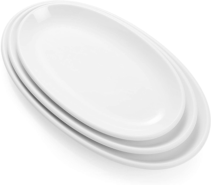 Sweese 742.101 Oval Serving Platters, White Porcelain Serving Platters for Party, Large Oval Serving Trays Serving Plates for Fish Dish, Steak, Restaurant, Dessert Shop, Set of 3, 12.5/14/15.5 Inches