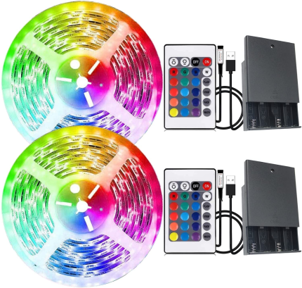 LED Strip Lights Battery Powered, 20Ft 24-Keys Remote Controlled, DIY Indoor and Outdoor Decoration.