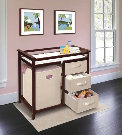 Enjoy fast, free nationwide shipping!  Owned by a husband and wife team of high-school music teachers, HawkinsWoodshop.com is your one stop shop for quality USA handmade industrial, modern, mid-century, and rustic furniture as well as imported furniture.  Get our Modern Baby Changing Table with Laundry Hamper, 3 Storage Baskets, and Pad on sale now!