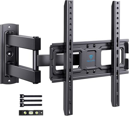 PERLESMITH TV Wall Mount Swivel Tilt for 32-55 Inch LED LCD OLED Flat Curved TV Screen, Full Motion TV Mount Bracket with Articulating Arm Perfect Center Single Stud up to 77Lbs VESA 400X400Mm, PSMFK7