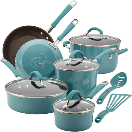 Enjoy fast, free nationwide shipping!  Owned by a husband and wife team of high-school music teachers, HawkinsWoodshop.com is your one stop shop for quality USA handmade industrial, modern, mid-century, and rustic furniture as well as imported furniture.  Get our Rachael Ray Cucina Nonstick Cookware Pots and Pans Set, 12 Piece, Agave Blue on sale now!