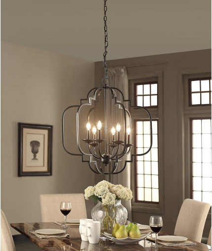 Enjoy fast, free nationwide shipping!  Owned by a husband and wife team of high-school music teachers, HawkinsWoodshop.com is your one stop shop for quality USA handmade industrial, modern, mid-century, and rustic furniture as well as imported furniture.  Get our Saint Mossi Black Farmhouse Chandelier with 6 Lights,Lantern Metal Pendant Lighting for Dining Room,Living Room,Kitchen,Foyer,W23"X H26" with Adjustable Chain on sale now!