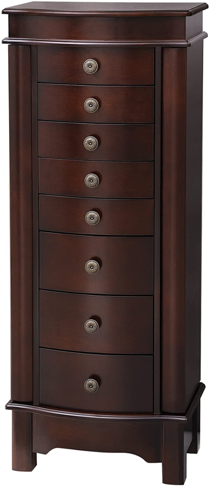 Enjoy fast, free nationwide shipping!  Owned by a husband and wife team of high-school music teachers, HawkinsWoodshop.com is your one stop shop for quality USA handmade industrial, modern, mid-century, and rustic furniture as well as imported furniture.  Get our Jewelry Cabinet Armoire Cambered Front Storage Chest Stand Organizer Dark Walnut UJJC17K on sale now!