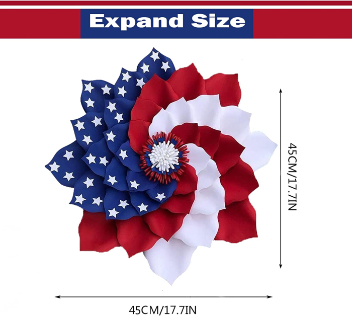 Patriotic Wreath for Front Door,Fourth of Julys Day Decor,Inflatable Bald Eag-Le Patriotic American Independence Day Outdoor Party (Door Flower)