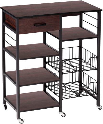Enjoy fast, free nationwide shipping!  Owned by a husband and wife team of high-school music teachers, HawkinsWoodshop.com is your one stop shop for quality USA handmade industrial, modern, mid-century, and rustic furniture as well as imported furniture.  Get our Kitchen Baker'S Rack 36.6" Storage Shelf Organizer, Microwave Oven Stand, Utility Cart on Wheels, Black Walnut on sale now!