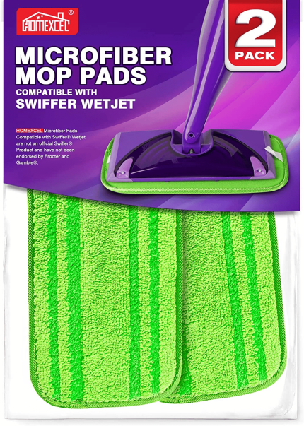 HOMEXCEL Microfiber Mop Pads Compatible with Swiffer Wet Jet, Reusable and Machine Washable Floor Mop Pad Refills, Mop Head Replacements for Multi Surface Wet & Dry Cleaning, Pack of 2