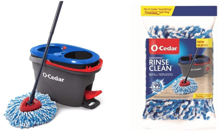O-Cedar Easywring Rinseclean Microfiber Spin Mop & Bucket Floor Cleaning System, Grey & Easywring Rinseclean Spin Mop Microfiber Refill, Blue