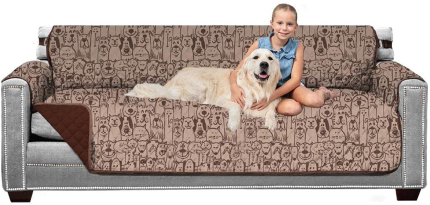 Sofa Shield Patented Slipcover, Reversible Tear Resistant Soft Quilted Microfiber, XL 78” Seat Width, Durable Furniture Stain Protector with Straps, Washable Couch Cover for Dogs, Kids, Dog Chocolate