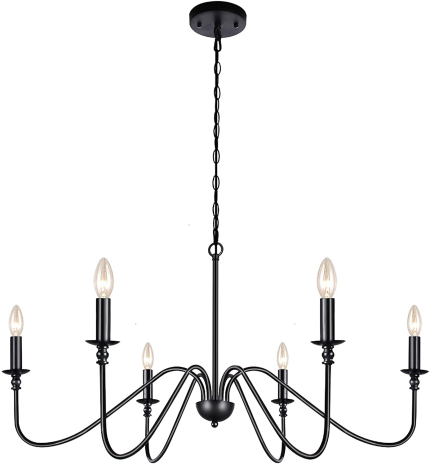 Enjoy fast, free nationwide shipping!  Owned by a husband and wife team of high-school music teachers, HawkinsWoodshop.com is your one stop shop for quality USA handmade industrial, modern, mid-century, and rustic furniture as well as imported furniture.  Get our Lampundit 6-Light Iron Chandelier Black Farmhouse Chandelier Classic Candle Ceiling Pendant Light Fixture for Kitchen Island Dining Room Living Room Foyer Barn on sale now!