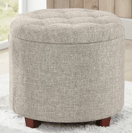 Ornavo Home Donovan Tufted round Storage Ottoman with Removable Lid for Living Room and Bedroom - Beige Linen