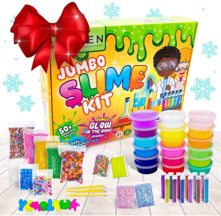 Slime Kit DIY Toy Stocking Stuffer Fidget Gift for Kids Girls Boys Ages 5-12, Glow in Dark Glitter Slime Making Kit - Figit Supplies W Foam Beads Balls, 18 Mystery Box Containers Filled Crystal Powder