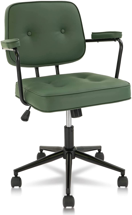 KLASIKA Leather Home Office Chair,Swivel Ergonomics Mid Back Desk Chair with Armrests Computer Task Chair Green