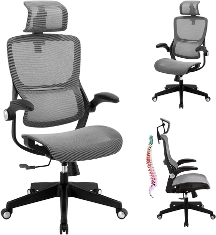 Office Chair-Ergonomic Adjustable Office Chair, High Back Desk Chair with 3D Arm Rests and Lumbar Support, Comfortable Thick Cushion Breathable Mesh Computer Chair with Adjustable Headrest Task Chair