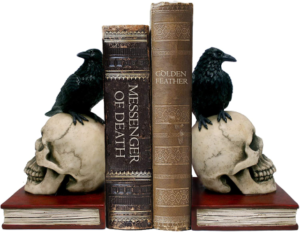 Enjoy fast, free nationwide shipping!  Owned by a husband and wife team of high-school music teachers, HawkinsWoodshop.com is your one stop shop for quality USA handmade industrial, modern, mid-century, and rustic furniture as well as imported furniture.  Get our DWK - Murder & Mystery - Ravens on Skulls Bookends Gothic Poe Crow Reading Bookshelf Library Home Décor Book Shelf Accent, 8.5-Inch on sale now!