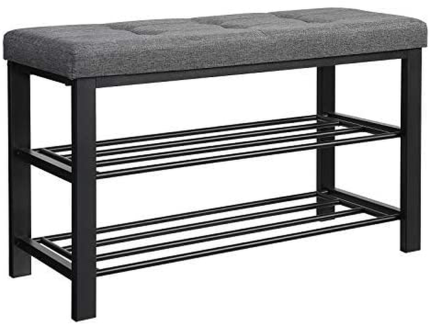 Shoe Bench, 3-Tier Shoe Rack for Entryway, Storage Organizer with Foam Padded Seat, Linen, Metal Frame, for Living Room, Hallway, 31.9 X 12.2 X 19.3 Inches, Dark Gray ULBS57GYZ