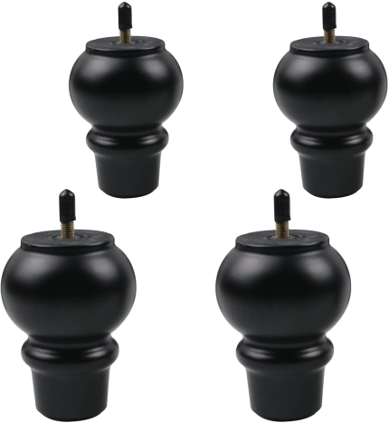 Sofa Legs 4 Inch Black Wooden Bun Furniture Legs Set of 4 for Couch Ottoman Replacement Furniture Feet with M8 Hanger Bolt Screw Kit for Armchair Ottoman Couch Loveseat Coffee Table Etc (3.2"X 4")