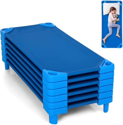 KOTEK Stackable Sleeping Daycare Cots for Kids, Portable Toddler Nap Cots, 52" L X 23" W, Ready-To-Assemble, Space-Saving Children Naptime Cot for Classroom Preschool(Set of 6)