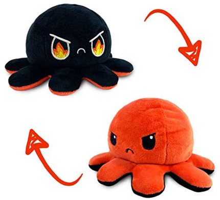 Teeturtle | the Moody Reversible Octopus Plushie | Patented Design | Sensory Fidget Toy for Stress Relief | Red + Black | Angry + Rage | Show Your Mood without Saying a Word!