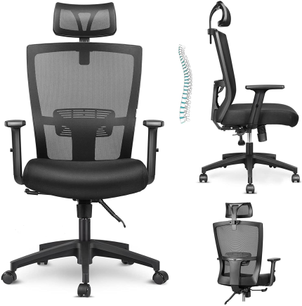 Home Office Chair, Mfavour Ergonomic High Back Desk Chair, Adjustable Backrest (Any Position 90° to 135°), Adjustable Headrest & Armrest Breathable Mesh Swivel Chair
