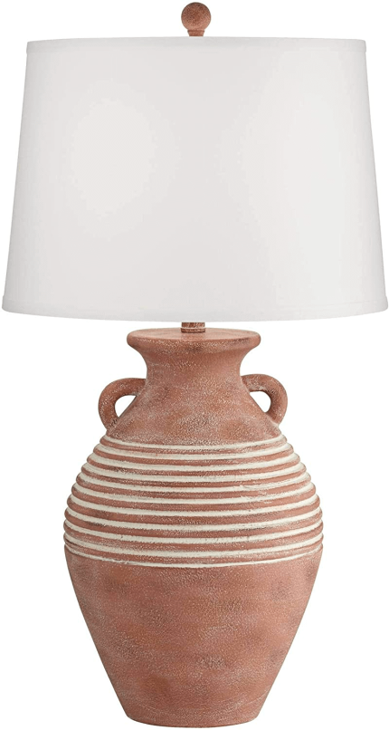 Sierra Rustic Southwestern Style Jug Table Lamp Red Brown Faux Sandstone Linen Drum Shade Decor for Living Room Bedroom House Bedside Nightstand Home Office Entryway Reading Family - John Timberland