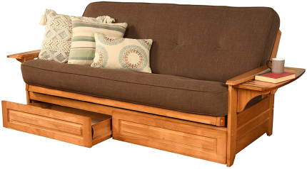Enjoy fast, free nationwide shipping!  Owned by a husband and wife team of high-school music teachers, HawkinsWoodshop.com is your one stop shop for quality USA handmade industrial, modern, mid-century, and rustic furniture as well as imported furniture.  Get our Kodiak Furniture Phoenix Full Size Futon in Butternut Finish with Storage Drawers, Linen Cocoa on sale now!