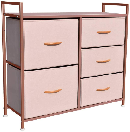 Enjoy fast, free nationwide shipping!  Owned by a husband and wife team of high-school music teachers, HawkinsWoodshop.com is your one stop shop for quality USA handmade industrial, modern, mid-century, and rustic furniture as well as imported furniture.  Get our Prime Garden Wide Dresser Storage Tower with 5 Drawers, Steel Frame, Wood Top, Wood Handle, Furniture Fabric Organizer Unit for Bedroom, Hallway, Entryway, Closets, Rose Gold on sale now!