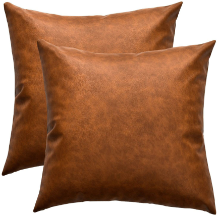 Zceconce Faux Leather Pillow Covers 18X18 Inch Set of 2 Waterproof Brown Pillows Durable Modern Square Outdoor Throw Pillows for Couch Patio Furniture Living Room
