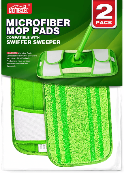 HOMEXCEL Microfiber Mop Pads Compatible with Swiffer Sweeper Mops, Reusable and Machine Washable Floor Mop Pad Refills, Mop Head Replacements for Multi Surface Wet & Dry Cleaning, Pack of 2