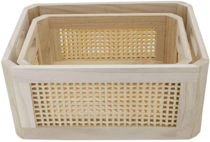 HDKJ Desktop Storage Basket, Sundry Office Drawer Storage Box, Wood Frame Storage Basket. (Rectangle-A-Set2)