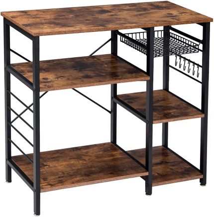 Enjoy fast, free nationwide shipping!  Owned by a husband and wife team of high-school music teachers, HawkinsWoodshop.com is your one stop shop for quality USA handmade industrial, modern, mid-century, and rustic furniture as well as imported furniture.  Get our Industrial Kitchen Baker’S Rack, Microwave Oven Stand 3-Tier Kitchen Organizer Workstation, Utility Storage Shelf Coffee Bar with 6 Hooks, Easy Assembly, Rustic Brown,Hd-Uhtmj021H on sale now!