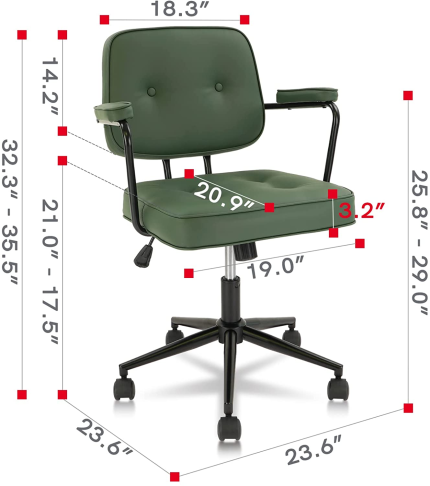 KLASIKA Leather Home Office Chair,Swivel Ergonomics Mid Back Desk Chair with Armrests Computer Task Chair Green