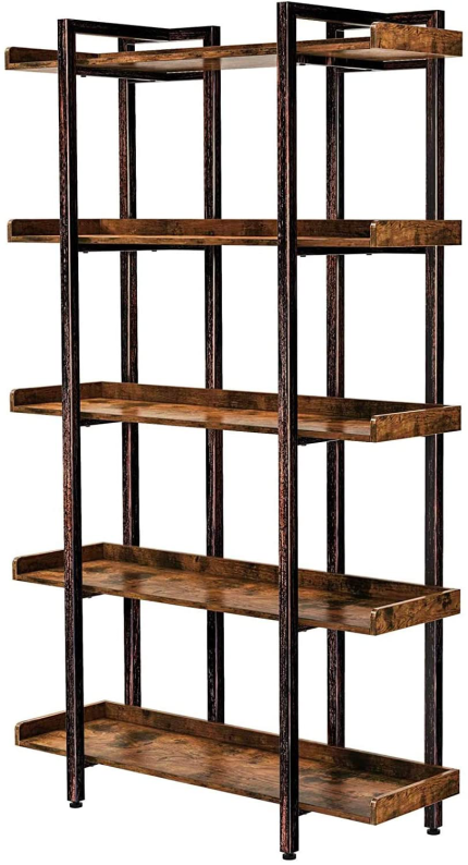 Enjoy fast, free nationwide shipping!  Owned by a husband and wife team of high-school music teachers, HawkinsWoodshop.com is your one stop shop for quality USA handmade industrial, modern, mid-century, and rustic furniture as well as imported furniture.  Get our Rustic Brown Industrial Farmhouse Bookshelf 5-Tier, Open Etagere Bookcase on sale now!